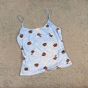 vintage y2k light blue velour babydoll monkey cloud print pj rocker tank top xl